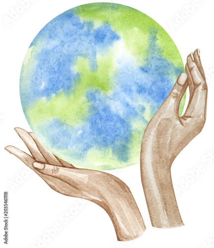 Happy Earth Day Illustration with World Map, Natural Leaf