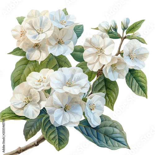 Tableau sur toile Viburnum Flower, illustration watercolor with playful splashes and delicate line details, isolated on a white background
