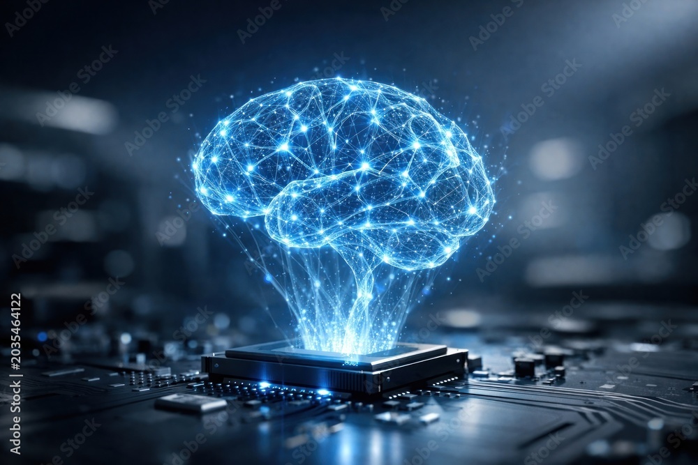 Fototapeta premium Futuristic AI brain technology illustration.