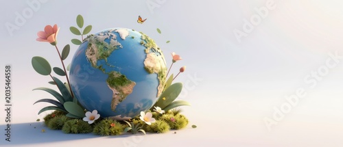 High-End 3D Render Illustrating Earth Day with Nature Elements