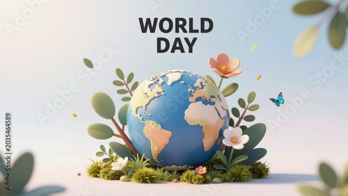 High-End 3D Render Illustrating World Day with Floral Elements
