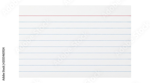 Blank white lined index card with red margin note paper. Isolated on transparent background, png
