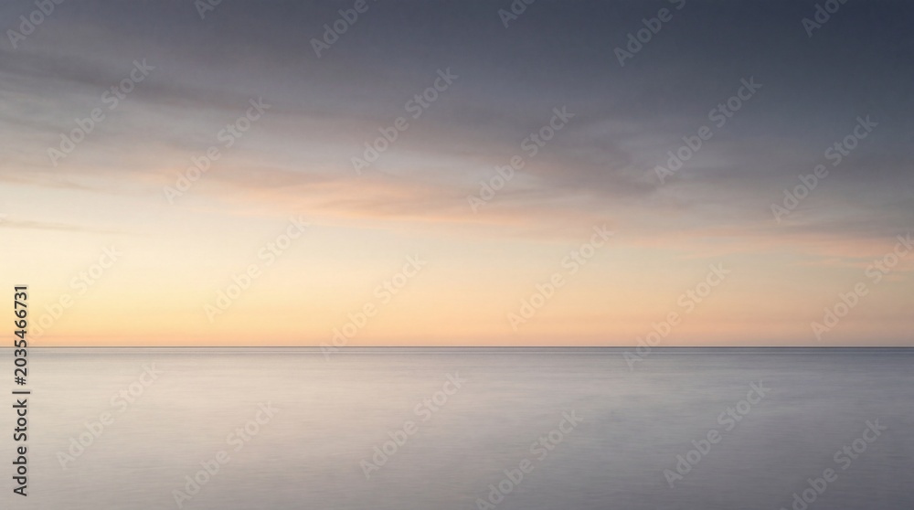 Fototapeta premium Tranquil sea at dusk with smooth horizon and warm sky