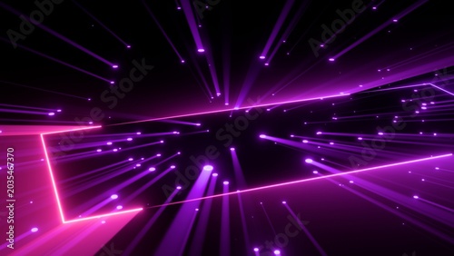 Tableau sur toile Abstract Futuristic Purple Neon Light Speed Background with Glowing Particles