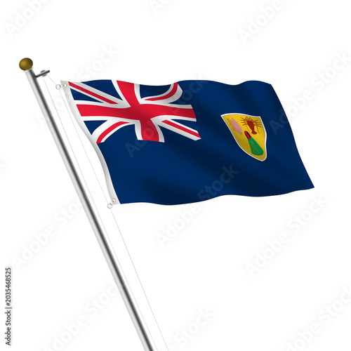 Turks and Caicos Islands flagpole 3d illustration on white with clipping path