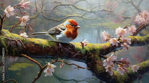 Beautiful Nature View with Singing Sparrows