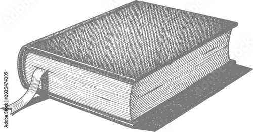 Foto Vintage engraved hardcover book with ribbon bookmark