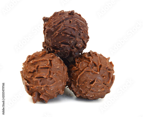 Chocolate candies collection. Beautiful Belgian truffles isolated on white background