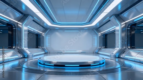 Futuristic room with blue lighting