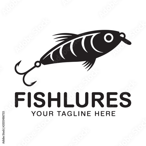 Canvastavla Fish lure silhouette with text black and white design