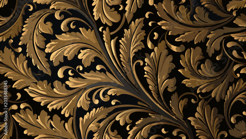 Photos Golden floral ornament a seamless vector pattern with swirling acanthus leaves o