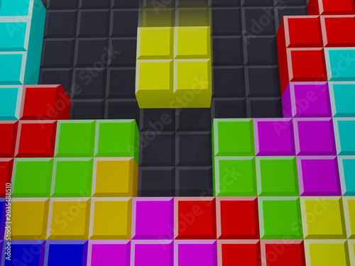 Falling brick video game 3D illustration