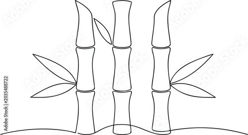 One continuous line art drawing of growing bamboo trees in forest vector illustration.