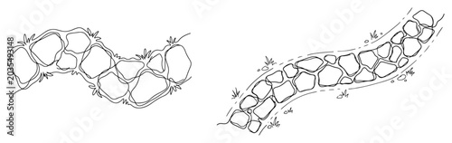 Schilderij op canvas Winding stone garden paths for landscape design in hand drawn line art style