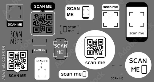 Obraz na płótnie QR code scan icon set with frames and smartphone mockup