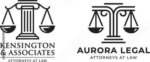 Tableau sur toile Two professional law firm logos with scales of justice and pillars