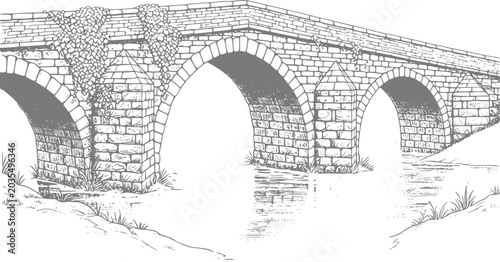 фотографія Old stone bridge with arches and water reflections