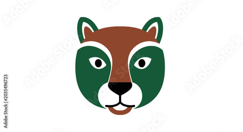 Brown and Green Cartoon Bear Face.