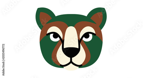 Brown and Green Cartoon Bear Face.
