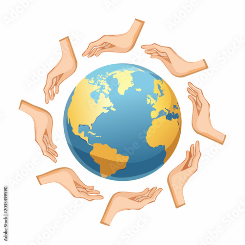 Mains unies autour de la planète Terre, Humanité, solidarité, tolérance