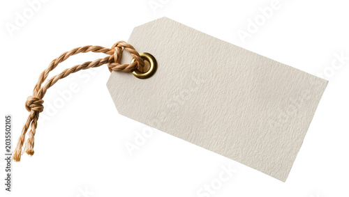 фотографія Blank textured paper tag with twine and grommet