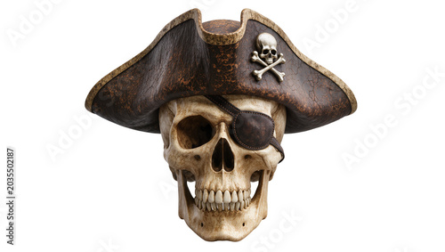 Fotografie Pirate skull with weathered tricorn hat and eye patch