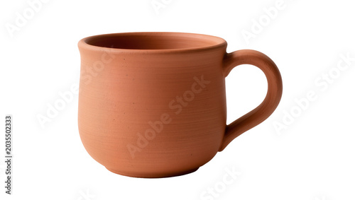 Foto Terracotta mug with handle, rustic earthenware vessel