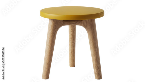 Tableau sur toile Round yellow wooden stool with three tapered legs