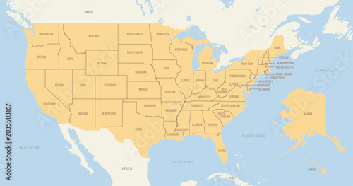 Tableau sur toile political map of united states of america with administrative divisions and stat