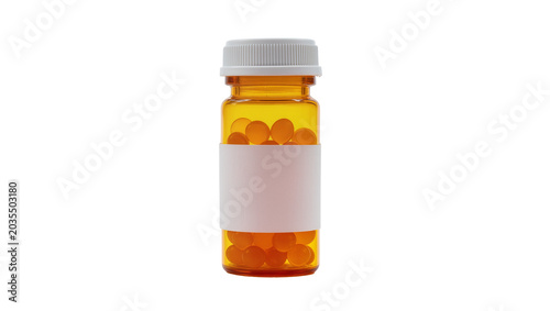 Fotografie Amber prescription pill bottle with white cap and blank label