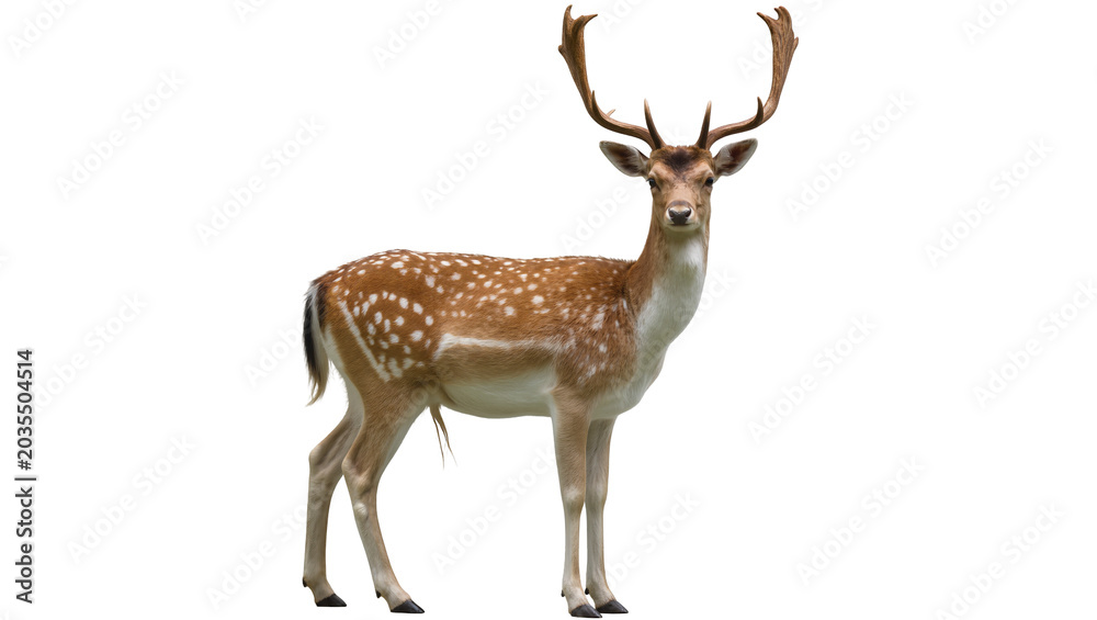 Fototapeta premium Fallow deer buck with large antlers and spotted coat standing