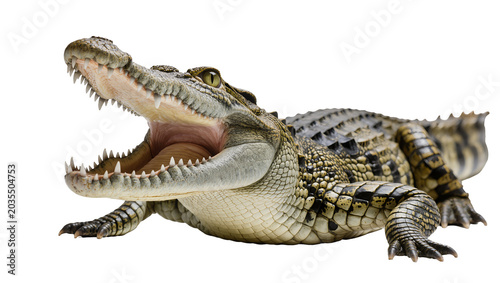 Bild auf Leinwand Crocodile with open mouth and sharp teeth, reptile showing aggression