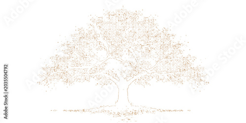 Konstfotografi Vector tree silhouette with roots on white background showing seasonal nature wi