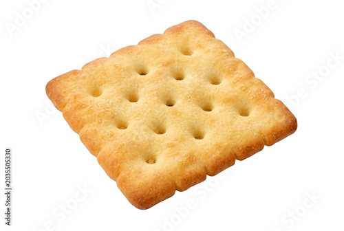 Single square golden cracker with salted surface and scalloped edges