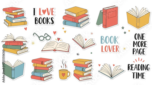 stack of books and reading-related graphics for book lovers