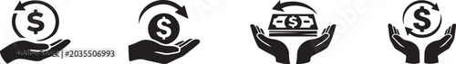 Fotografie Cashback icon set showing money return, refund, hand receiving cash symbols in clean vector style