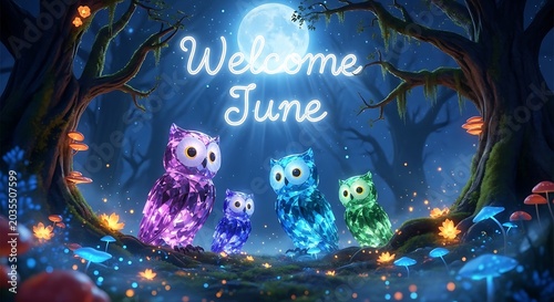 Colorful digital illustration of June celebration with fairy tale characters.