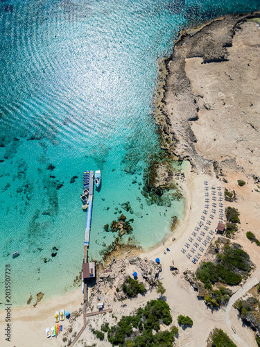 Cyprus, Ayia Napa, aerial view of Makronissos beach on sunny day