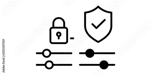 Bild auf Leinwand Security settings icons with padlock shield and control sliders outline