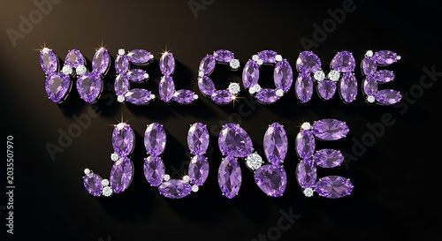 Purple neon welcome sign with lighted letters on dark background.