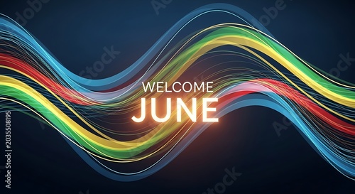 Colorful abstract graphic design with welcome June text.