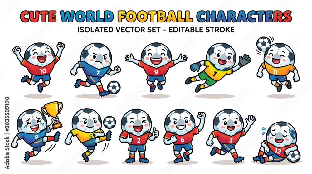 Fototapeta premium Cute cartoon football player characters.