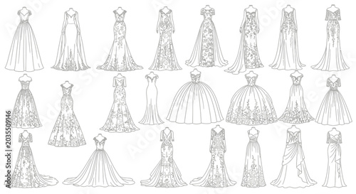 Bild auf Leinwand Collection of various wedding dresses.
