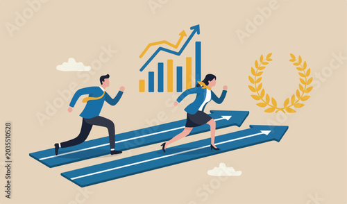 Fotografie Business competition, contest or rivalry against competitors to increase sales v