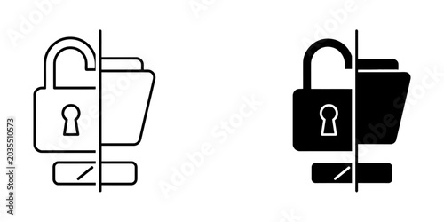 Unlocked folder security and data access vector icons with security, protection