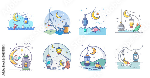 Colorful flat icons of happy people dancing and exercising - Bright and cheerful vector icons showing people enjoying dancing, yoga, cycling, and sports activities in a fun style.