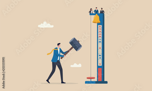 Foto Strength, achievement meeting teams together or winning score concept, businessm