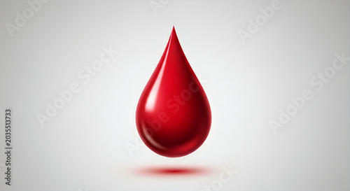 Realistic Red Blood Drop Isolated on Soft Grey Background