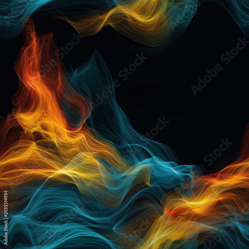 Abstract light wave color smoke energy flow vibrant motion over dark background creating fluid pattern and calm mood