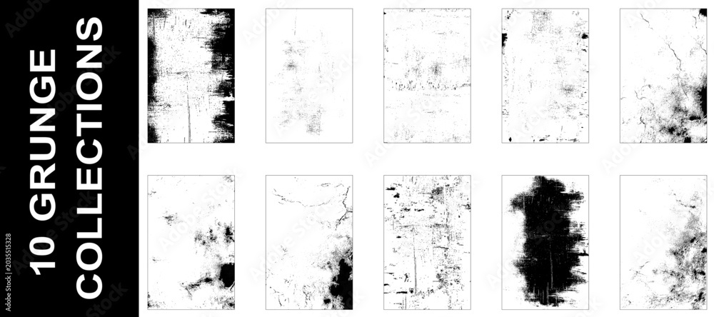 Fototapeta premium Set of grunge texture backgrounds. One color - black. Set of ten different rectangular backdrops. Vector design elements.